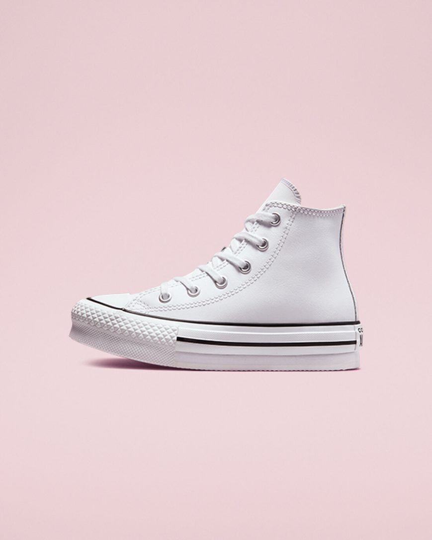 Topanky Na Platforme Converse Chuck Taylor All Star Lift Kozene Vysoke Chlapcenske Biele Béžové Biele Čierne | SK B11UHY9